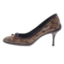Pre Owned Gucci Guccissima Crystal Bow Pumps Size 37