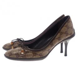 Pre Owned Gucci Guccissima Crystal Bow Pumps Size 37