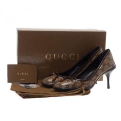 Pre Owned Gucci Guccissima Crystal Bow Pumps Size 37