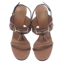Pre Owned Gucci Beige Horsebit Tassel Emily Slingback Sandals Size 39