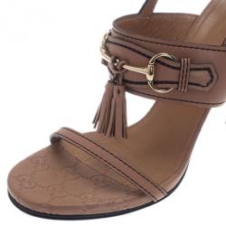 Pre Owned Gucci Beige Horsebit Tassel Emily Slingback Sandals Size 39