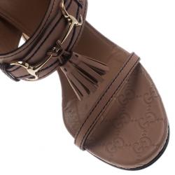 Pre Owned Gucci Beige Horsebit Tassel Emily Slingback Sandals Size 39