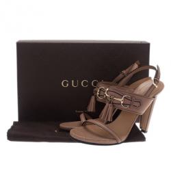 Pre Owned Gucci Beige Horsebit Tassel Emily Slingback Sandals Size 39