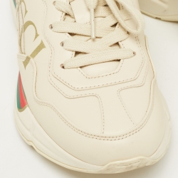 Pre Owned Gucci Cream Leather Rhyton Sneakers Size 35.5