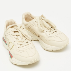 Pre Owned Gucci Cream Leather Rhyton Sneakers Size 35.5
