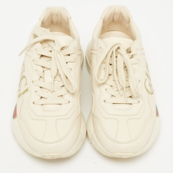 Pre Owned Gucci Cream Leather Rhyton Sneakers Size 35.5