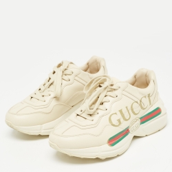 Pre Owned Gucci Cream Leather Rhyton Sneakers Size 35.5