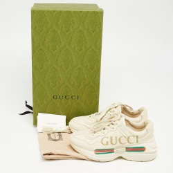 Pre Owned Gucci Cream Leather Rhyton Sneakers Size 35.5