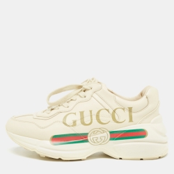 Pre Owned Gucci Cream Leather Rhyton Sneakers Size 35.5