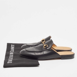 Pre Owned Gucci Black Leather Princetown  Mules Size 37 
