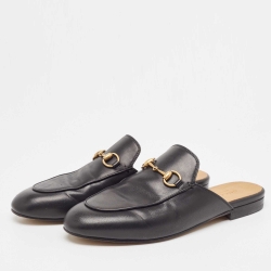 Pre Owned Gucci Black Leather Princetown  Mules Size 37 