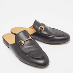 Pre Owned Gucci Black Leather Princetown  Mules Size 37 