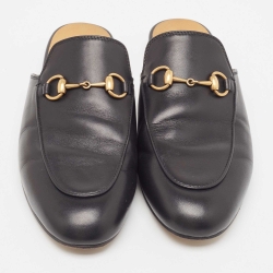 Pre Owned Gucci Black Leather Princetown  Mules Size 37 