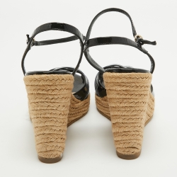 Pre Owned Gucci Black Microguccissima Patent Leather Penelope Espadrille Sandals Size 38.5 