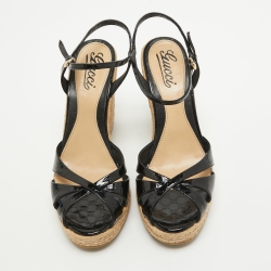 Pre Owned Gucci Black Microguccissima Patent Leather Penelope Espadrille Sandals Size 38.5 