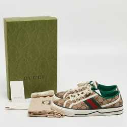 Pre Owned Gucci Beige/Ebony GG Canvas Tennis 1977 Sneakers Size 37.5
