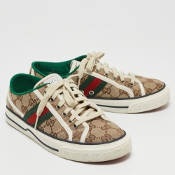Pre Owned Gucci Beige/Ebony GG Canvas Tennis 1977 Sneakers Size 37.5