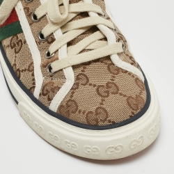 Pre Owned Gucci Beige/Ebony GG Canvas Tennis 1977 Sneakers Size 37.5