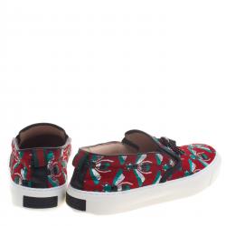 Pre Owned Gucci Red Bee Jacquard Fabric Ant Embellished Slip On Sneakers Size 38.5