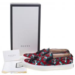 Pre Owned Gucci Red Bee Jacquard Fabric Ant Embellished Slip On Sneakers Size 38.5