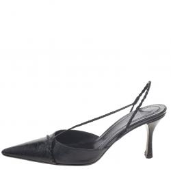 مملوكة مسبقًا صندل غوتشي جلد أسود نقشة الثعبان مفتوح ومغزول مقاس 37