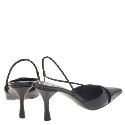 مملوكة مسبقًا صندل غوتشي جلد أسود نقشة الثعبان مفتوح ومغزول مقاس 37