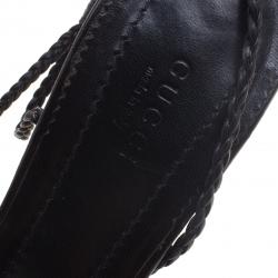 مملوكة مسبقًا صندل غوتشي جلد أسود نقشة الثعبان مفتوح ومغزول مقاس 37