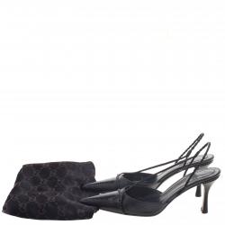 مملوكة مسبقًا صندل غوتشي جلد أسود نقشة الثعبان مفتوح ومغزول مق اس 37