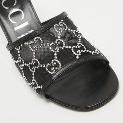 Gucci Black GG Crystal Embellished Mesh Slide Sandals Size 41.5