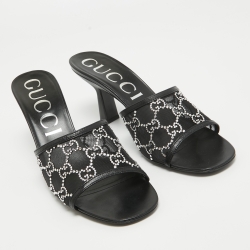 Gucci Black GG Crystal Embellished Mesh Slide Sandals Size 41.5