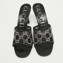 Gucci Black GG Crystal Embellished Mesh Slide Sandals Size 41.5