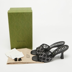Gucci Black GG Crystal Embellished Mesh Slide Sandals Size 41.5
