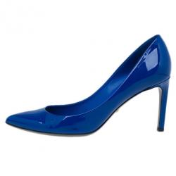 Pre Owned Gucci Blue Patent Brooke Pointed Toe Pumps Size 37.5