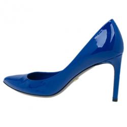 Pre Owned Gucci Blue Patent Brooke Pointed Toe Pumps Size 37.5