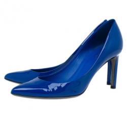 Pre Owned Gucci Blue Patent Brooke Pointed Toe Pumps Size 37.5