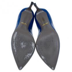 Pre Owned Gucci Blue Patent Brooke Pointed Toe Pumps Size 37.5