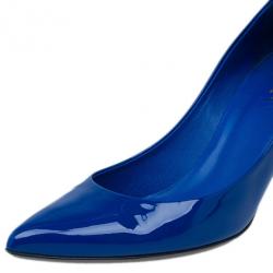 Pre Owned Gucci Blue Patent Brooke Pointed Toe Pumps Size 37.5