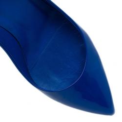 Pre Owned Gucci Blue Patent Brooke Pointed Toe Pumps Size 37.5