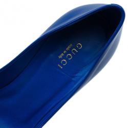 Pre Owned Gucci Blue Patent Brooke Pointed Toe Pumps Size 37.5