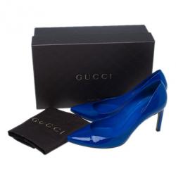 Pre Owned Gucci Blue Patent Brooke Pointed Toe Pumps Size 37.5