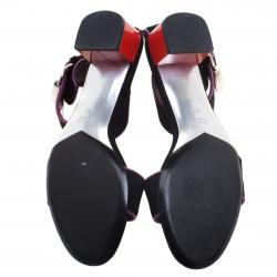 Pre Owned Gucci Black Suede Horsebit Buckle Ankle Strap Block Heel Sandals Size 36