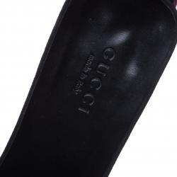Pre Owned Gucci Black Suede Horsebit Buckle Ankle Strap Block Heel Sandals Size 36