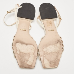 Gucci Cream Leather Horsebit Ketty Ankle Strap Sandals Size 37.5