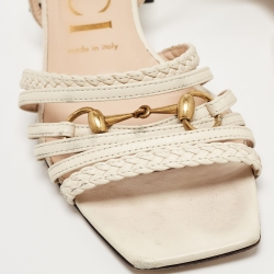 Gucci Cream Leather Horsebit Ketty Ankle Strap Sandals Size 37.5
