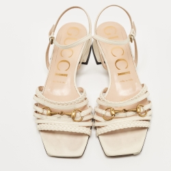 Gucci Cream Leather Horsebit Ketty Ankle Strap Sandals Size 37.5