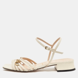 Gucci Cream Leather Horsebit Ketty Ankle Strap Sandals Size 37.5