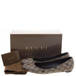 Gucci Beige GG Plus Signature Web Heart Coated Canvas Ballet Flats Size 39.5