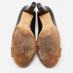 Pre Owned Gucci Black Leather Web Interlocking G Buckle Pumps Size 38