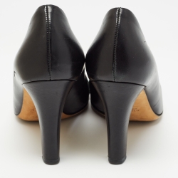 Pre Owned Gucci Black Leather Web Interlocking G Buckle Pumps Size 38