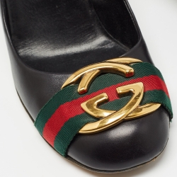 Pre Owned Gucci Black Leather Web Interlocking G Buckle Pumps Size 38